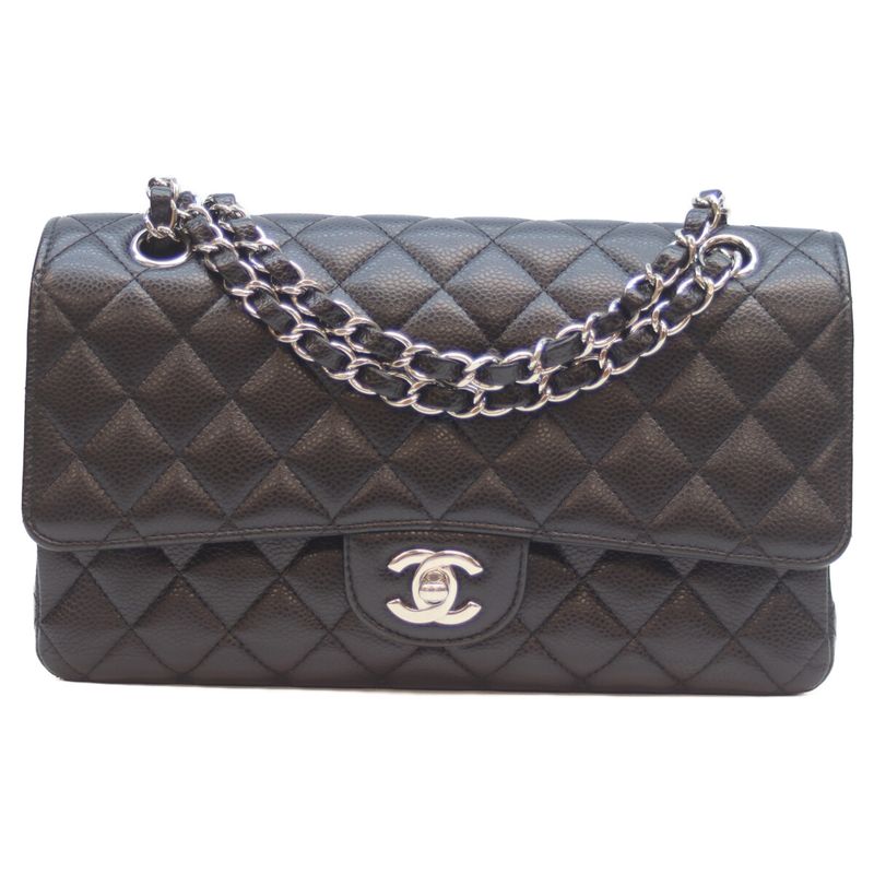Chanel No 21 A01112 Black Caviar Silver Hardware Matelasse 25