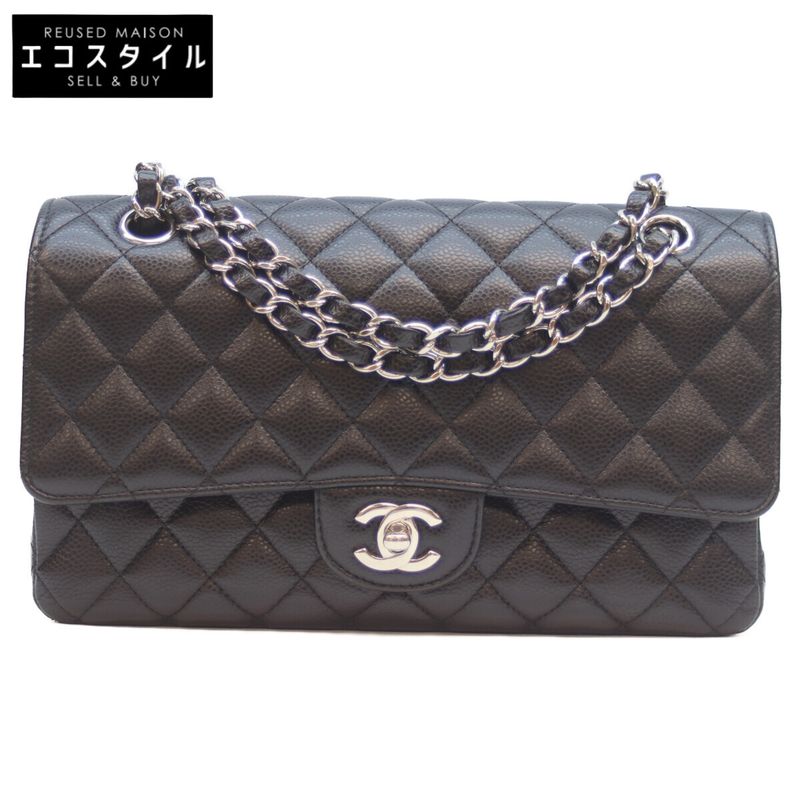 Chanel No 21 A01112 Black Caviar Silver Hardware Matelasse 25