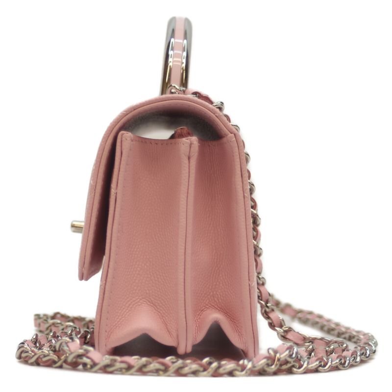 Chanel 25SS Ap4498 Pink Caviar Silver Hardware Top Handle Chain Clutch Shoulder