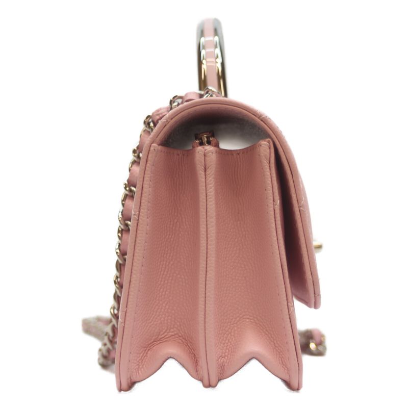 Chanel 25SS Ap4498 Pink Caviar Silver Hardware Top Handle Chain Clutch Shoulder