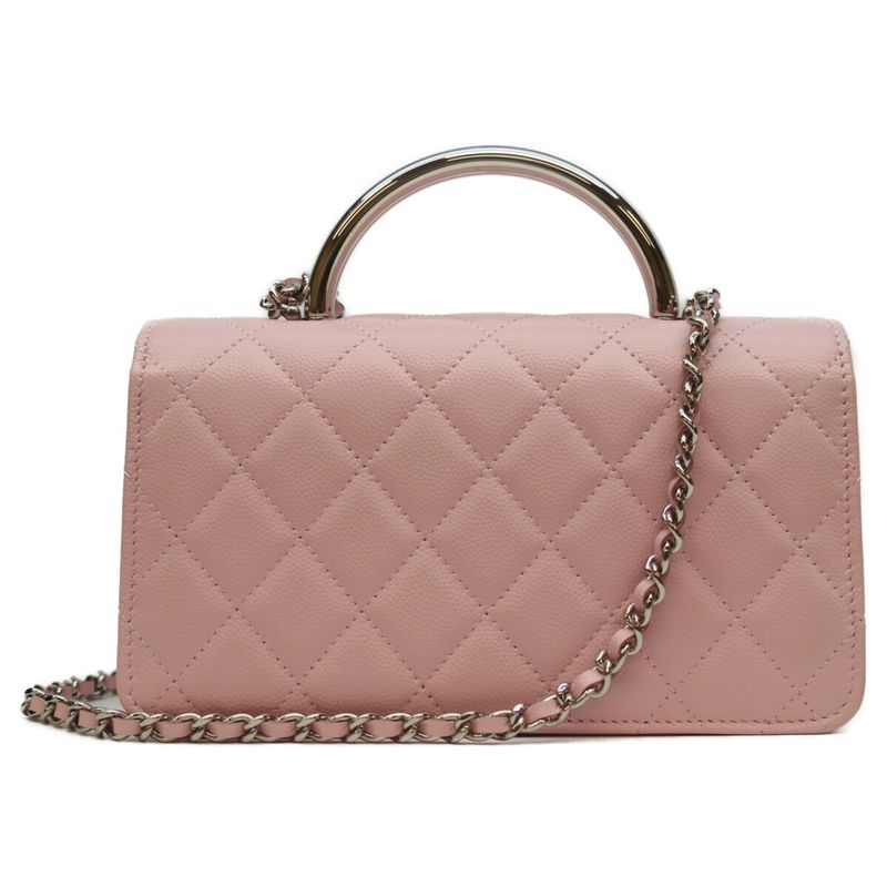 Chanel 25SS Ap4498 Pink Caviar Silver Hardware Top Handle Chain Clutch Shoulder