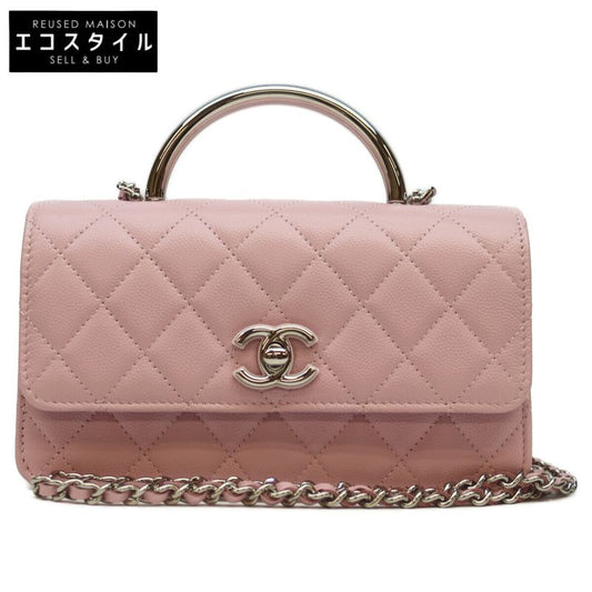 Chanel 25SS Ap4498 Pink Caviar Silver Hardware Top Handle Chain Clutch Shoulder