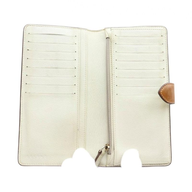 Celine Long Wallet Fold Coin Purse Carriage Pattern Beige Gray MI - OS - OH