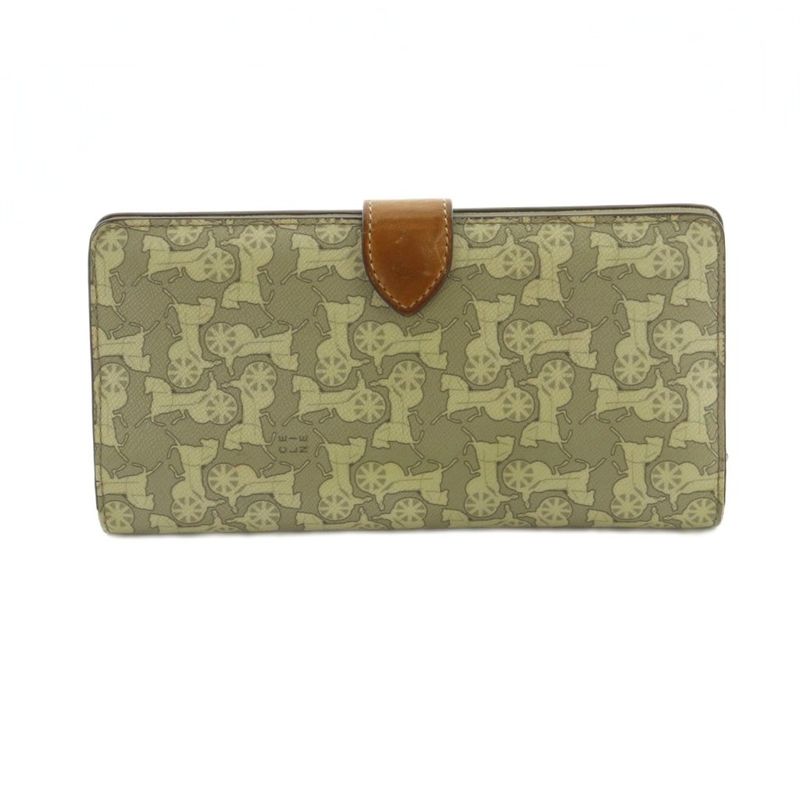Celine Long Wallet Fold Coin Purse Carriage Pattern Beige Gray MI - OS - OH