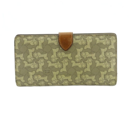 Celine Long Wallet Fold Coin Purse Carriage Pattern Beige Gray MI - OS - OH