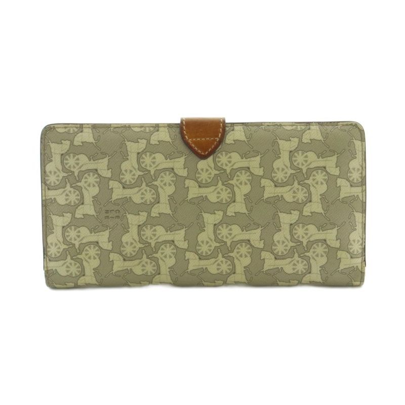 Celine Long Wallet Fold Coin Purse Carriage Pattern Beige Gray MI - OS - OH