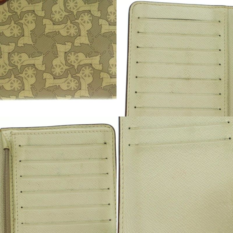 Celine Long Wallet Fold Coin Purse Carriage Pattern Beige Gray MI - OS - OH