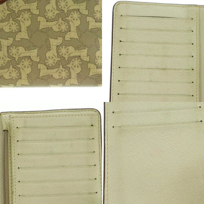 Celine Long Wallet Fold Coin Purse Carriage Pattern Beige Gray MI - OS - OH