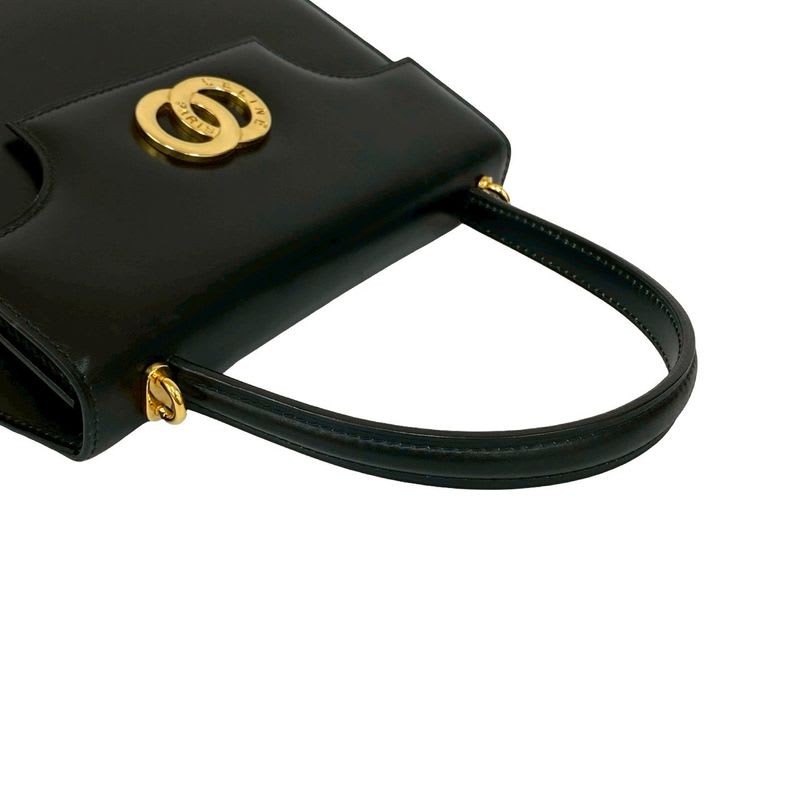 Celine Vintage Circle Logo Hardware Leather 2-Way Handbag Shoulder Bag Black