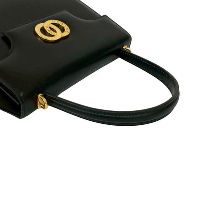 Celine Vintage Circle Logo Hardware Leather 2-Way Handbag Shoulder Bag Black