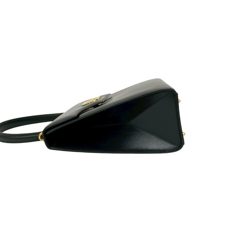 Celine Vintage Circle Logo Hardware Leather 2-Way Handbag Shoulder Bag Black