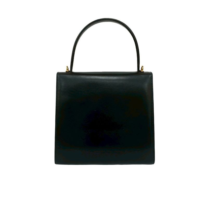 Celine Vintage Circle Logo Hardware Leather 2-Way Handbag Shoulder Bag Black