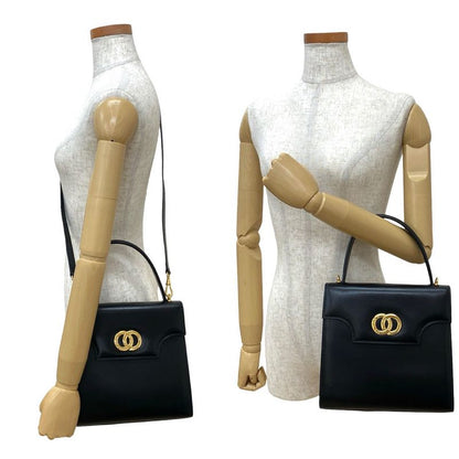 Celine Vintage Circle Logo Hardware Leather 2-Way Handbag Shoulder Bag Black