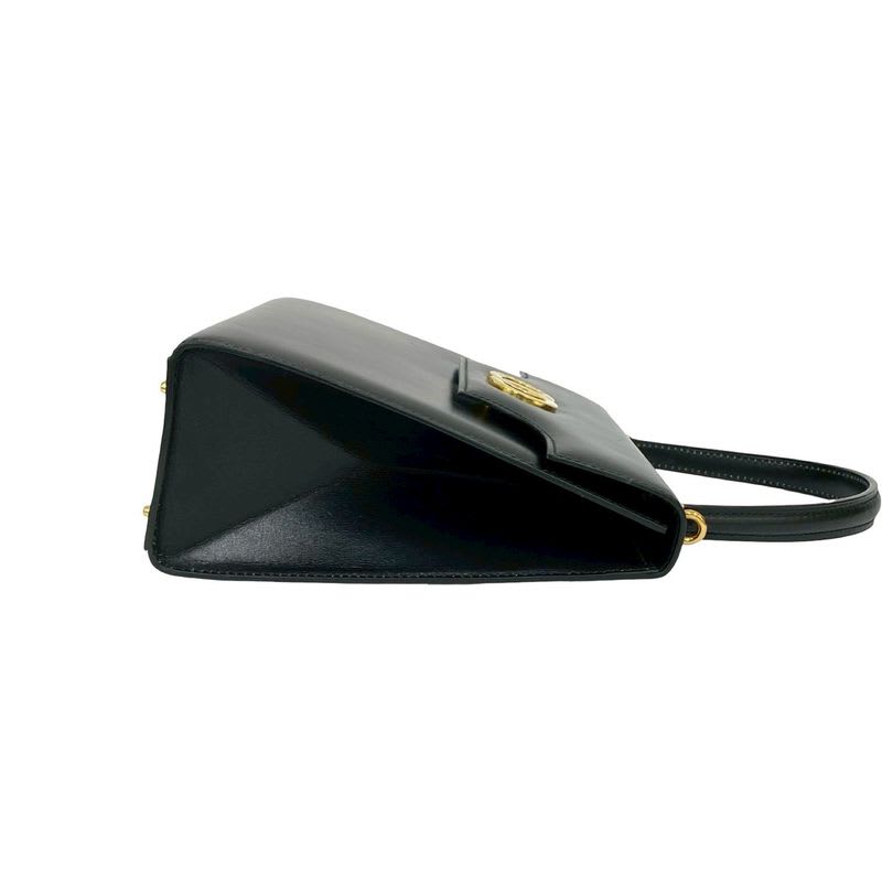 Celine Vintage Circle Logo Hardware Leather 2-Way Handbag Shoulder Bag Black