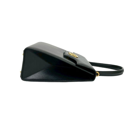 Celine Vintage Circle Logo Hardware Leather 2-Way Handbag Shoulder Bag Black