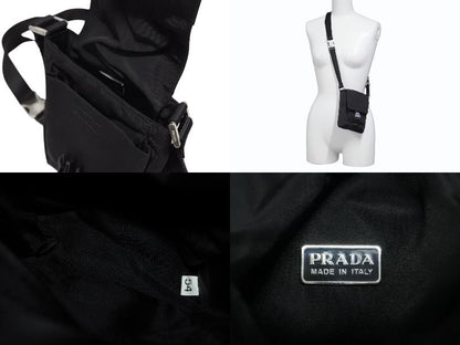 Prada Triangle Logo Mini Shoulder Bag Phone Case Pouch Black Silver — view 7
