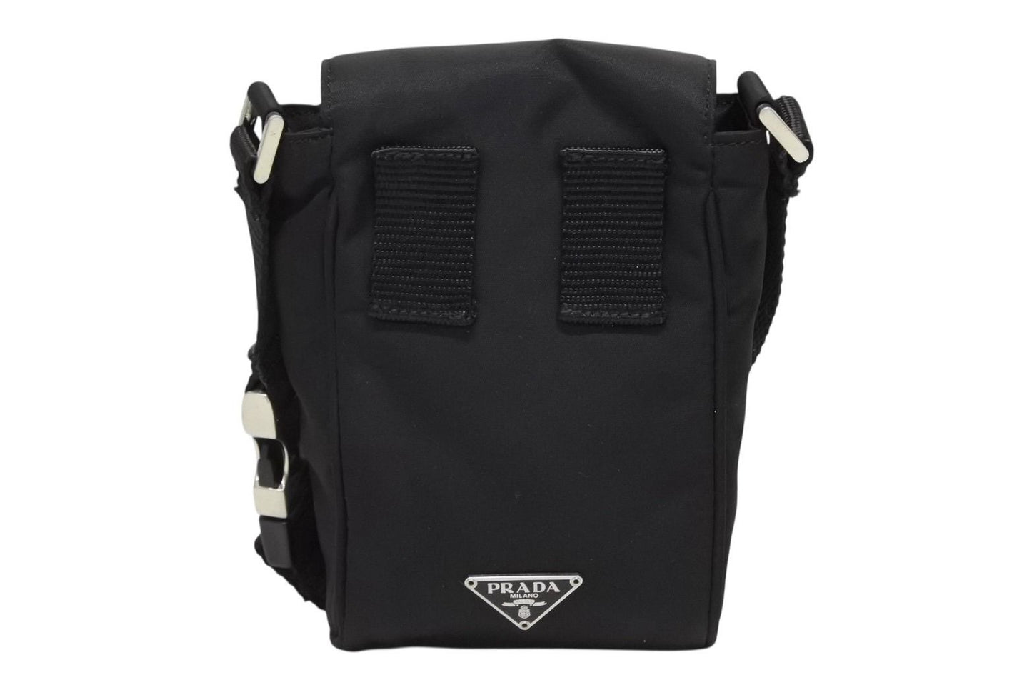 Prada Triangle Logo Mini Shoulder Bag Phone Case Pouch Black Silver — view 3