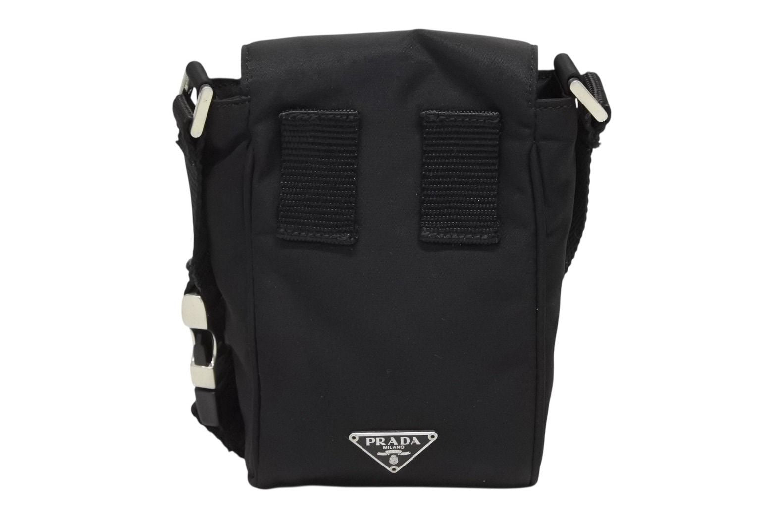 Prada Triangle Logo Mini Shoulder Bag Phone Case Pouch Black Silver — view 3