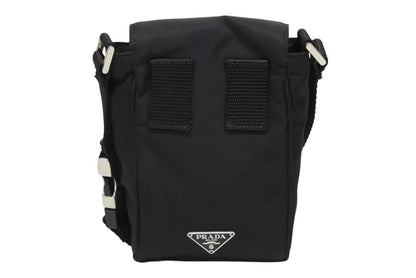 Prada Triangle Logo Mini Shoulder Bag Phone Case Pouch Black Silver — view 3