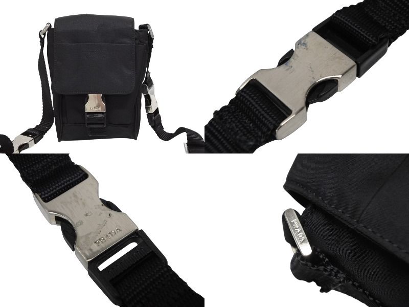 Prada Triangle Logo Mini Shoulder Bag Phone Case Pouch Black Silver — view 4