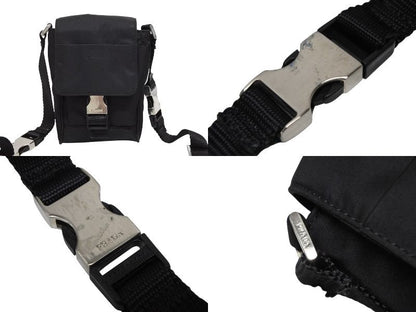 Prada Triangle Logo Mini Shoulder Bag Phone Case Pouch Black Silver — view 4