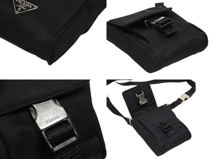 Prada Triangle Logo Mini Shoulder Bag Phone Case Pouch Black Silver — view 5