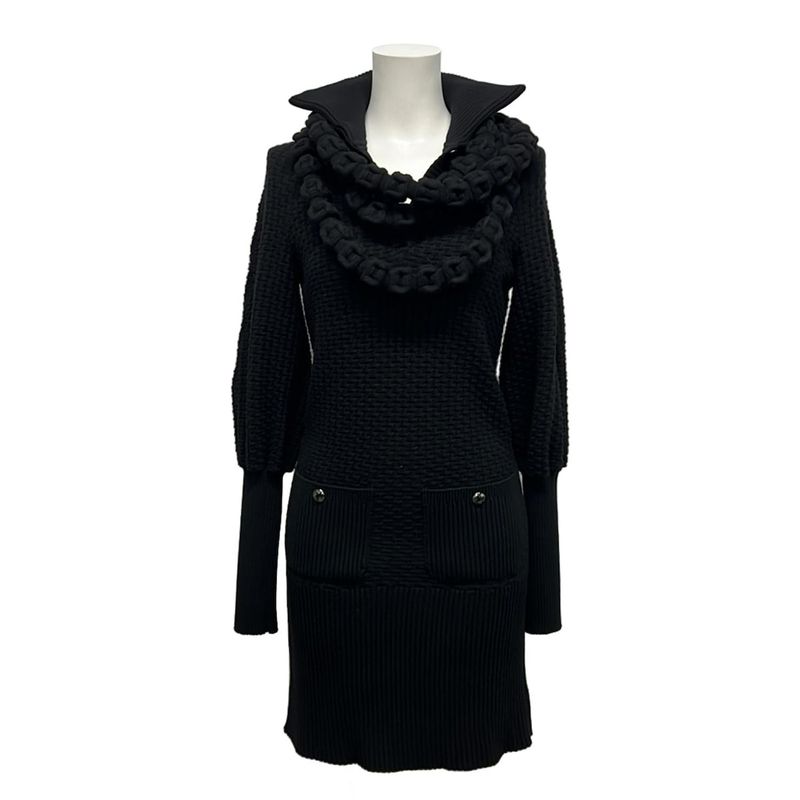 Chanel Dress Size 34 S Women - P47277 Black Long Sleeves Knit Knee Length 2014
