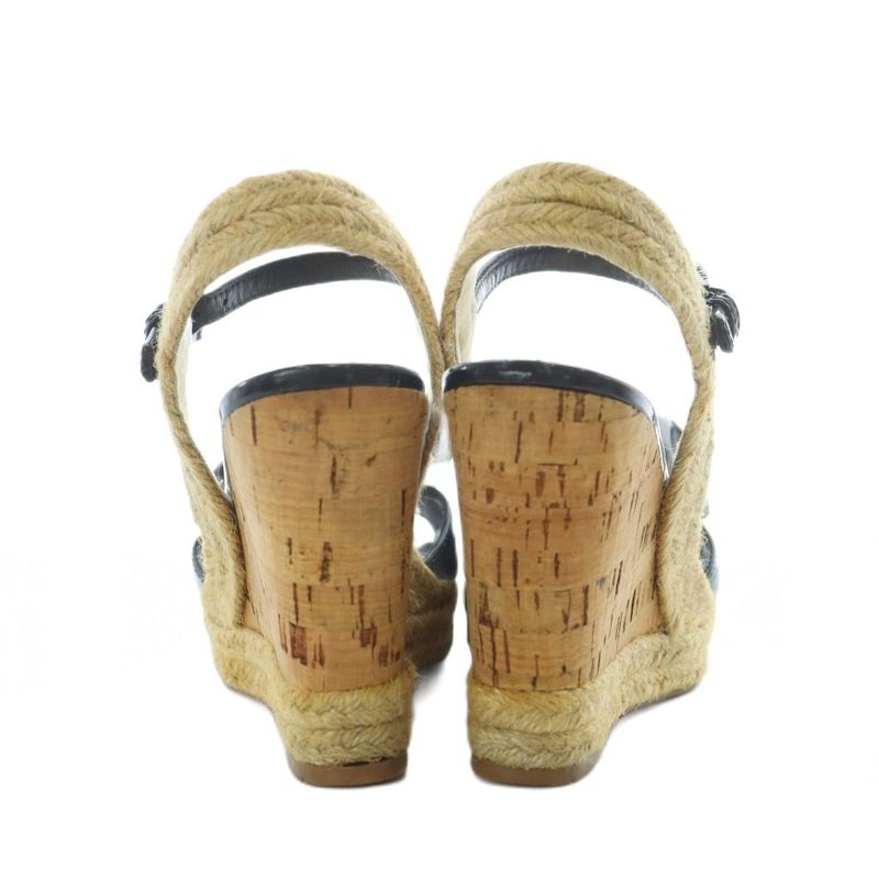 Prada Enamel Ribbon Wedge Sole Sandals Strap Black 35 22cm (8.66in) RI - OS