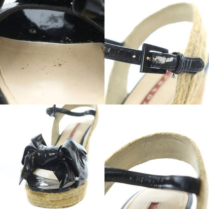 Prada Enamel Ribbon Wedge Sole Sandals Strap Black 35 22cm (8.66in) RI - OS
