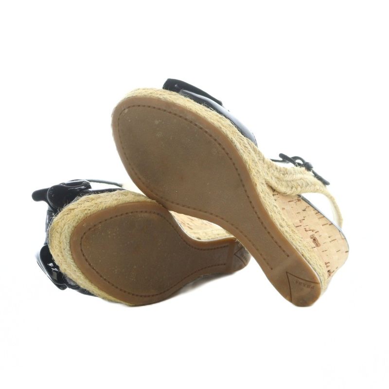 Prada Enamel Ribbon Wedge Sole Sandals Strap Black 35 22cm (8.66in) RI - OS