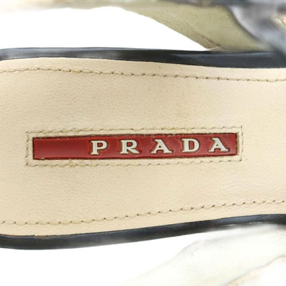 Prada Enamel Ribbon Wedge Sole Sandals Strap Black 35 22cm (8.66in) RI - OS