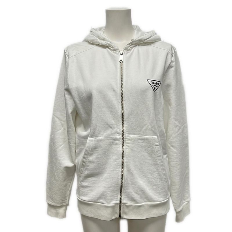 Prada Hoodie Size S Women - White Long Sleeves Zip Up Cotton