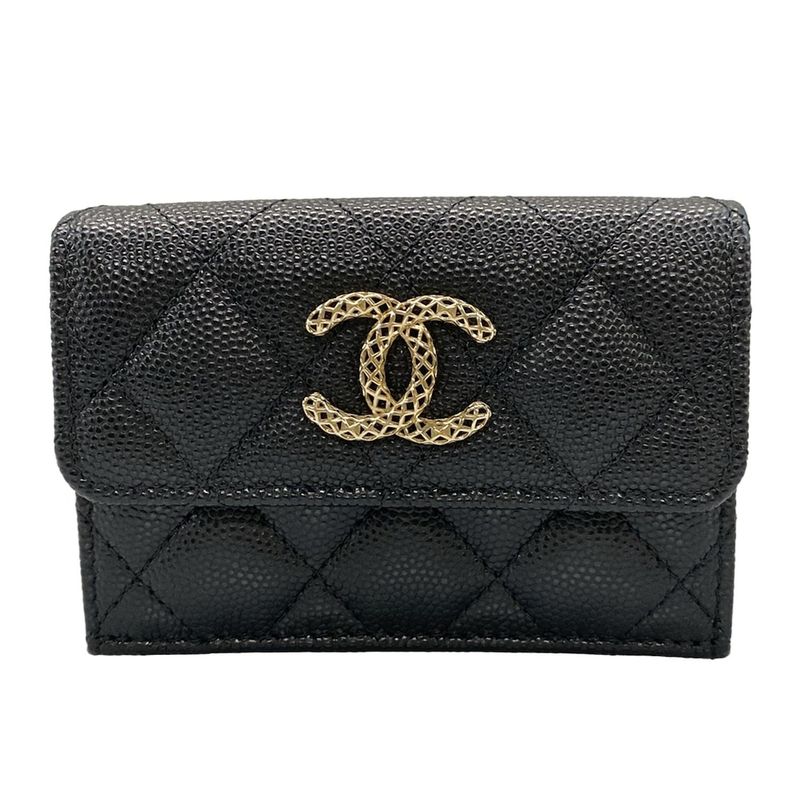Chanel Trifold Wallet Matelasse Black Gold Hardware