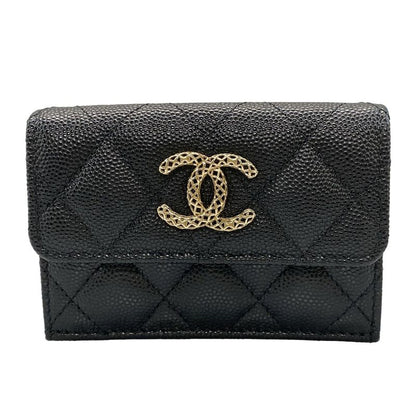 Chanel Trifold Wallet Matelasse Black Gold Hardware