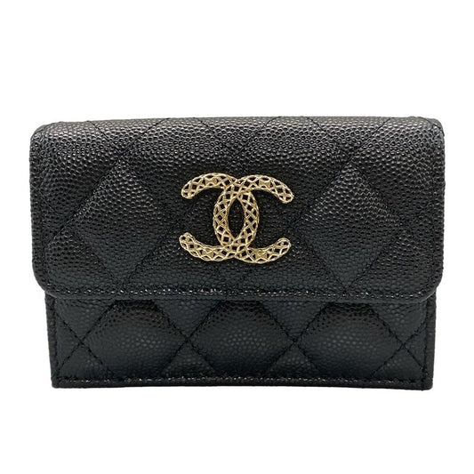 Chanel Trifold Wallet Matelasse Black Gold Hardware