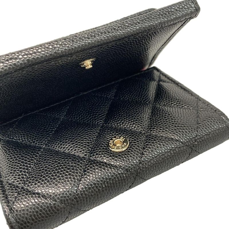 Chanel Trifold Wallet Matelasse Black Gold Hardware