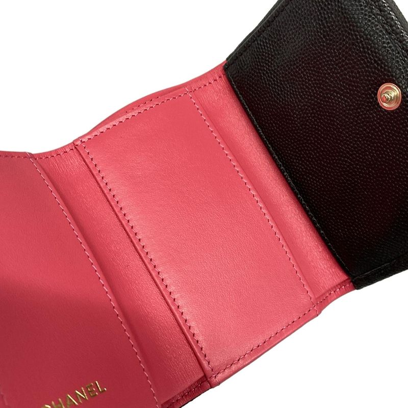 Chanel Trifold Wallet Matelasse Black Gold Hardware