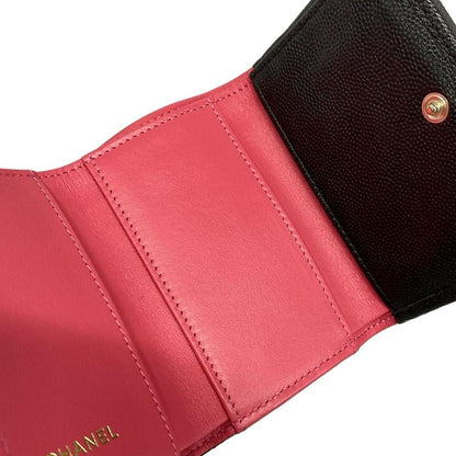 Chanel Trifold Wallet Matelasse Black Gold Hardware