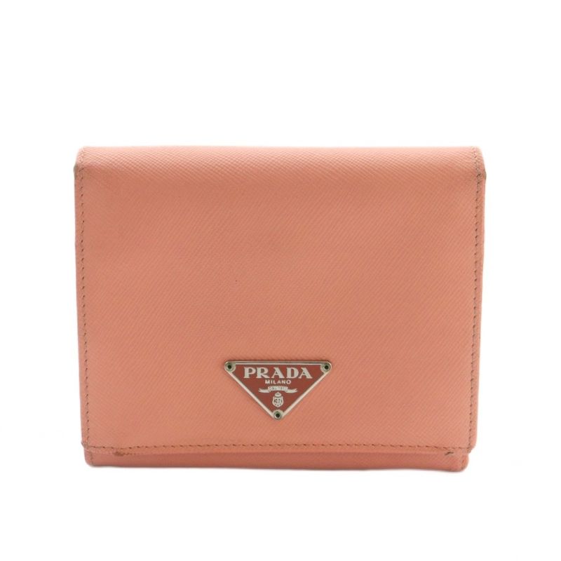 Prada Saffiano Wallet Trifold Coin Purse Leather Salmon Pink M668a MI - OS