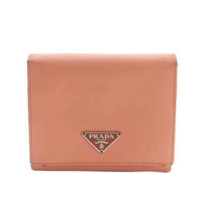 Prada Saffiano Wallet Trifold Coin Purse Leather Salmon Pink M668a MI - OS