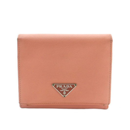 Prada Saffiano Wallet Trifold Coin Purse Leather Salmon Pink M668a MI - OS