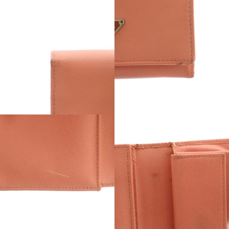Prada Saffiano Wallet Trifold Coin Purse Leather Salmon Pink M668a MI - OS