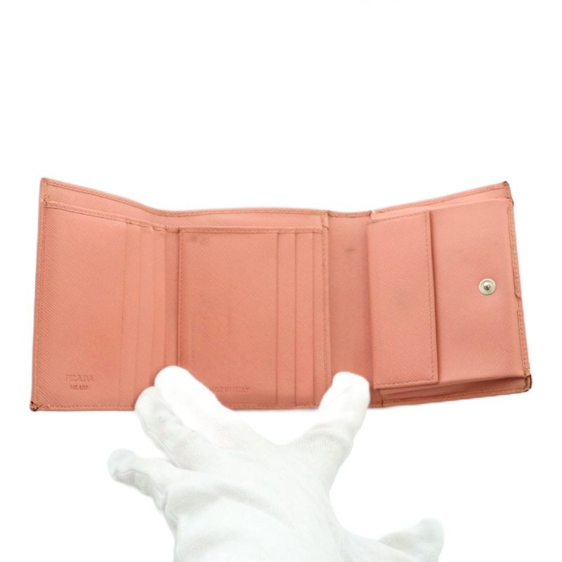 Prada Saffiano Wallet Trifold Coin Purse Leather Salmon Pink M668a MI - OS