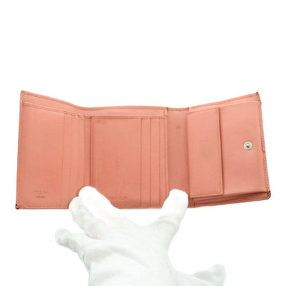 Prada Saffiano Wallet Trifold Coin Purse Leather Salmon Pink M668a MI - OS