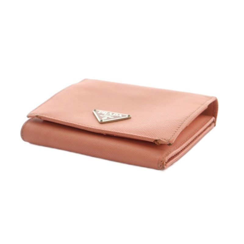 Prada Saffiano Wallet Trifold Coin Purse Leather Salmon Pink M668a MI - OS