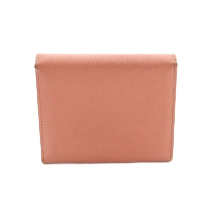 Prada Saffiano Wallet Trifold Coin Purse Leather Salmon Pink M668a MI - OS