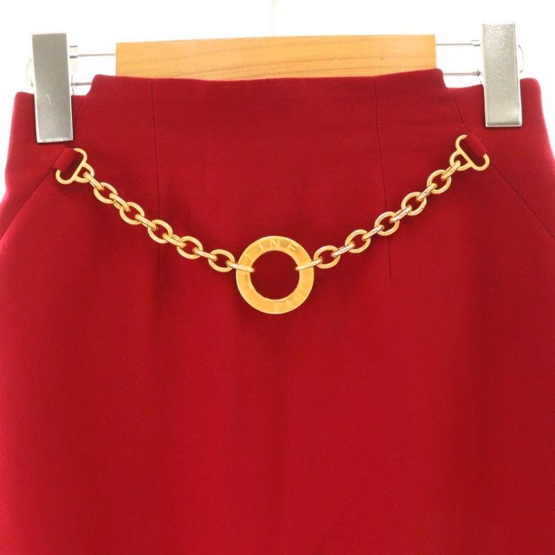 Celine Tight Skirt Wool 38 Red Chain Ring Decoration Cx-os
