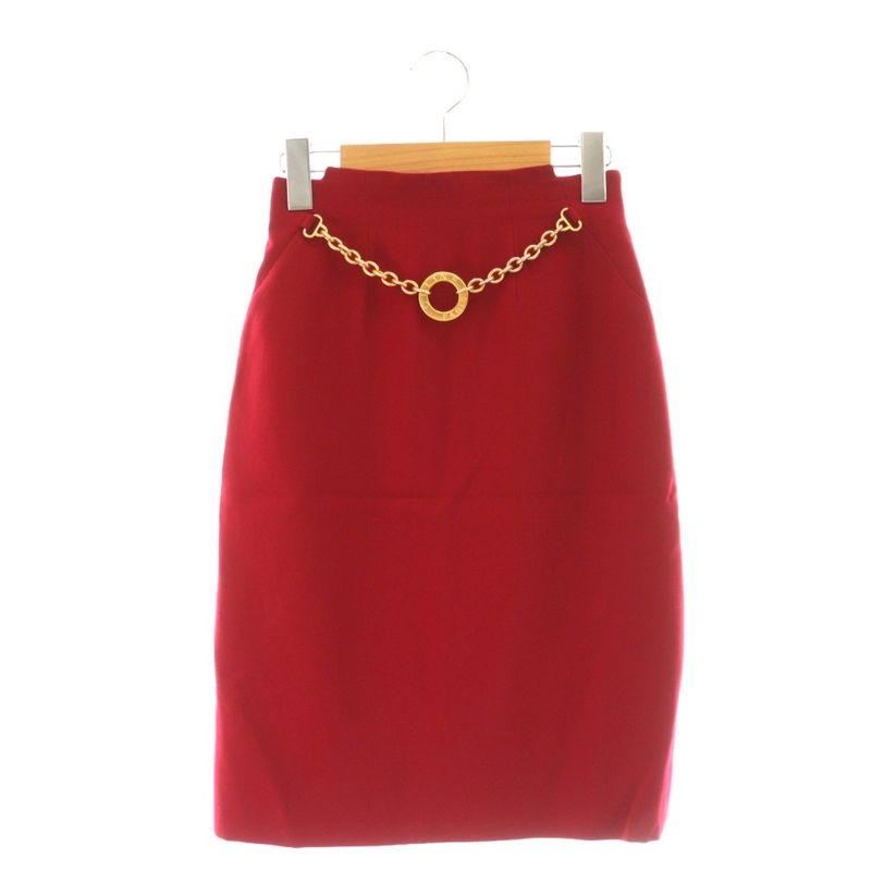 Celine Tight Skirt Wool 38 Red Chain Ring Decoration Cx-os