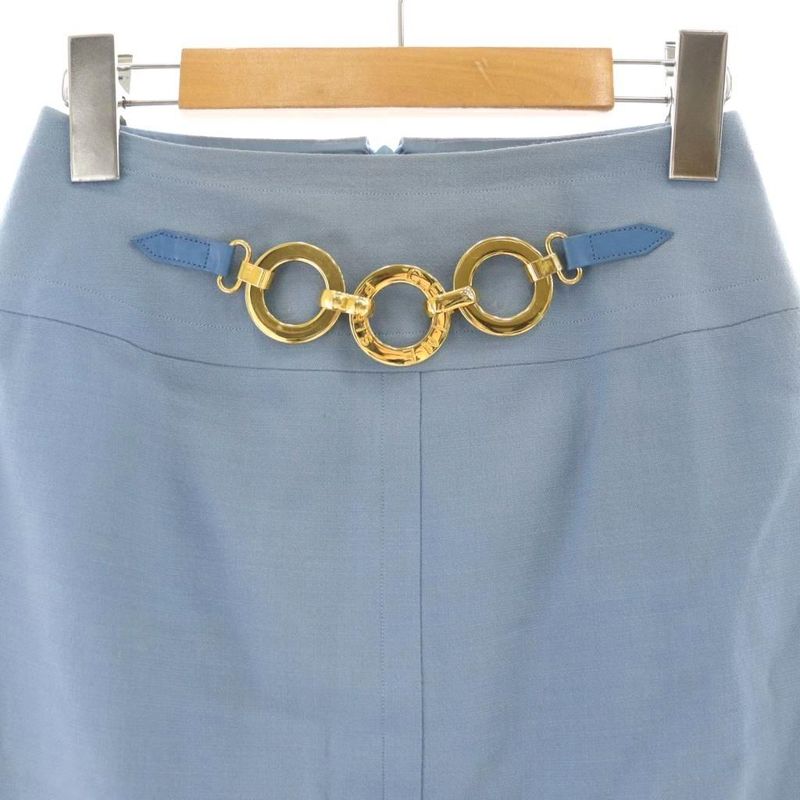 Celine Tight Skirt Knee Length Chain Embellishment 36 Blue CX - OS