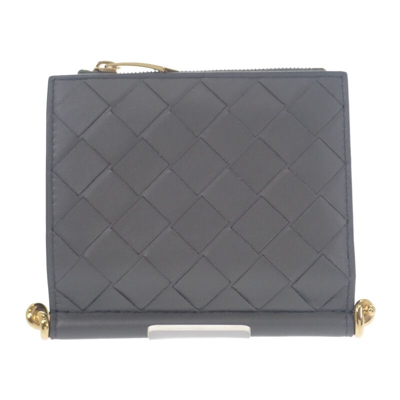 Bottega Veneta Solstice Small 788055 Bifold Wallet Intrecciato Gray Gold